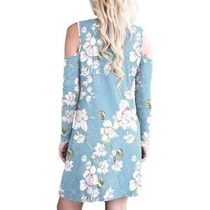 Dresses | Long Sleeve Cold Shoulder Floral Tunic Top Swing Loose Dress  Light Blue Small | Poshmark